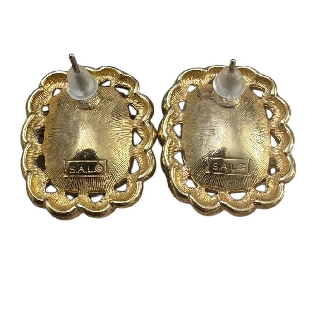 Vintage SAL Designer Emerald Color Earrings - Picture 2 of 3